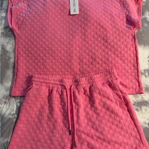 Pink Textured Women's Short Set